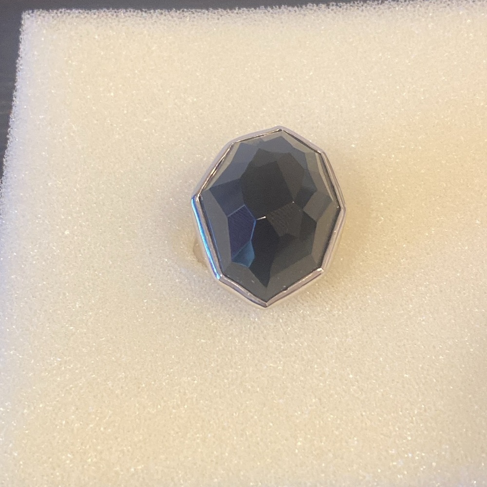Stella and Dot Nouvelle Cocktail Ring Black Silver Adjustable Retired - Picture 6 of 9